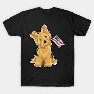 American Flag Yorkie Dog Love T-Shirt